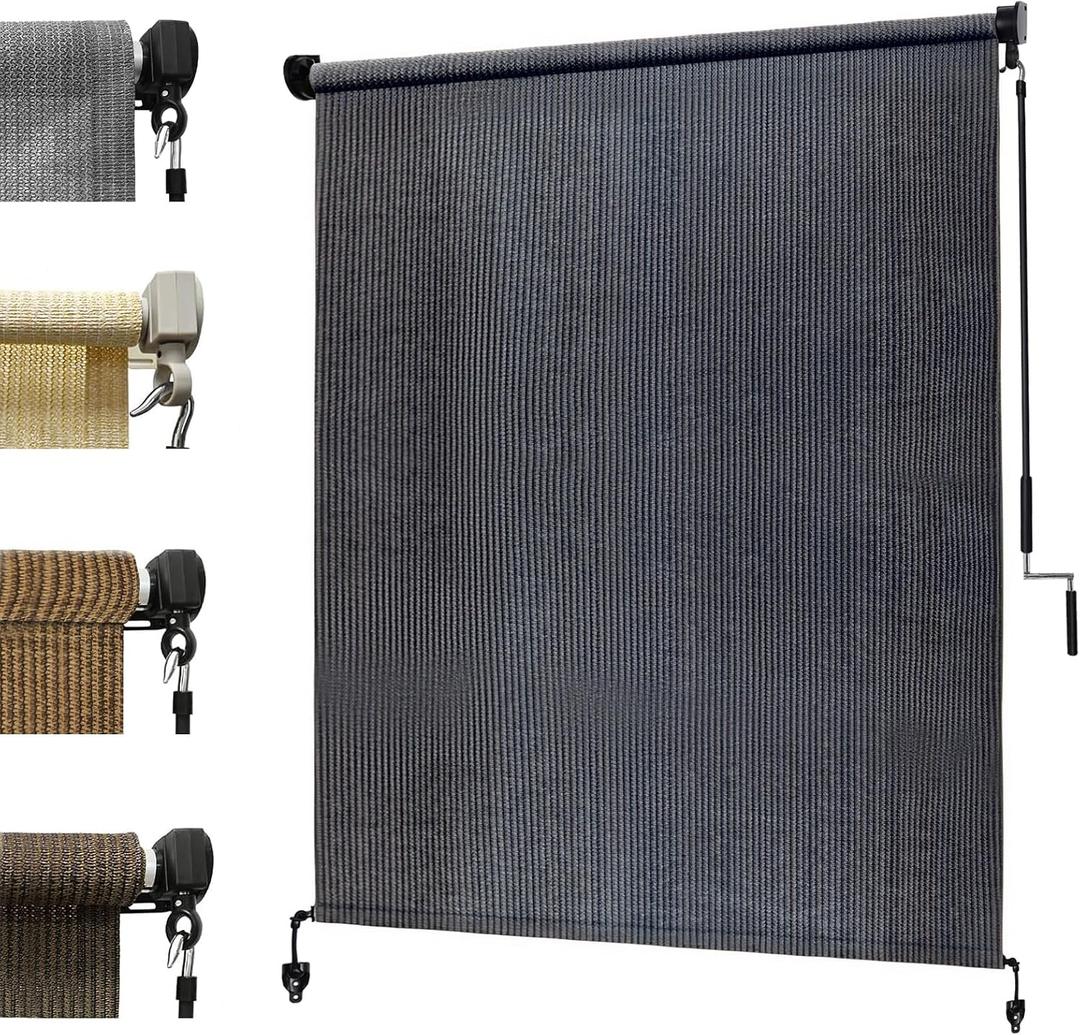 KANAGAWA 10'(W) x8'(H) Blue Grey Outdoor Roller Shade - Cordless Exterior Roll Up Sun Shade for Patio, Pergola, Front Porch, Gazebo - Outdoor Blinds Screens for Patio