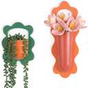 Metal Wall Planters Set of 2, Retro Wavy-Edge Hanging Vases - Orange & Green Red Iron Wall-Mounted Planters for Indoor Plants, Flowers & Home Decor (Living Room, Bedroom, Bathroom)