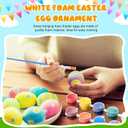 Gerrii 50 Pcs White Foam Easter Egg Ornament Bulk Paintable Decorations with 6 Markers, 12 Paints, 2 Brushes, 1 Palette Hanging Easter Egg with String for DIY Craft Basket Fillers Party Favors