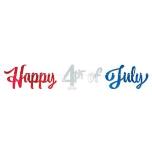 Beistle Foil Happy 4th of July Streamer Ribbon Banner Red Silver Blue 10”x5’