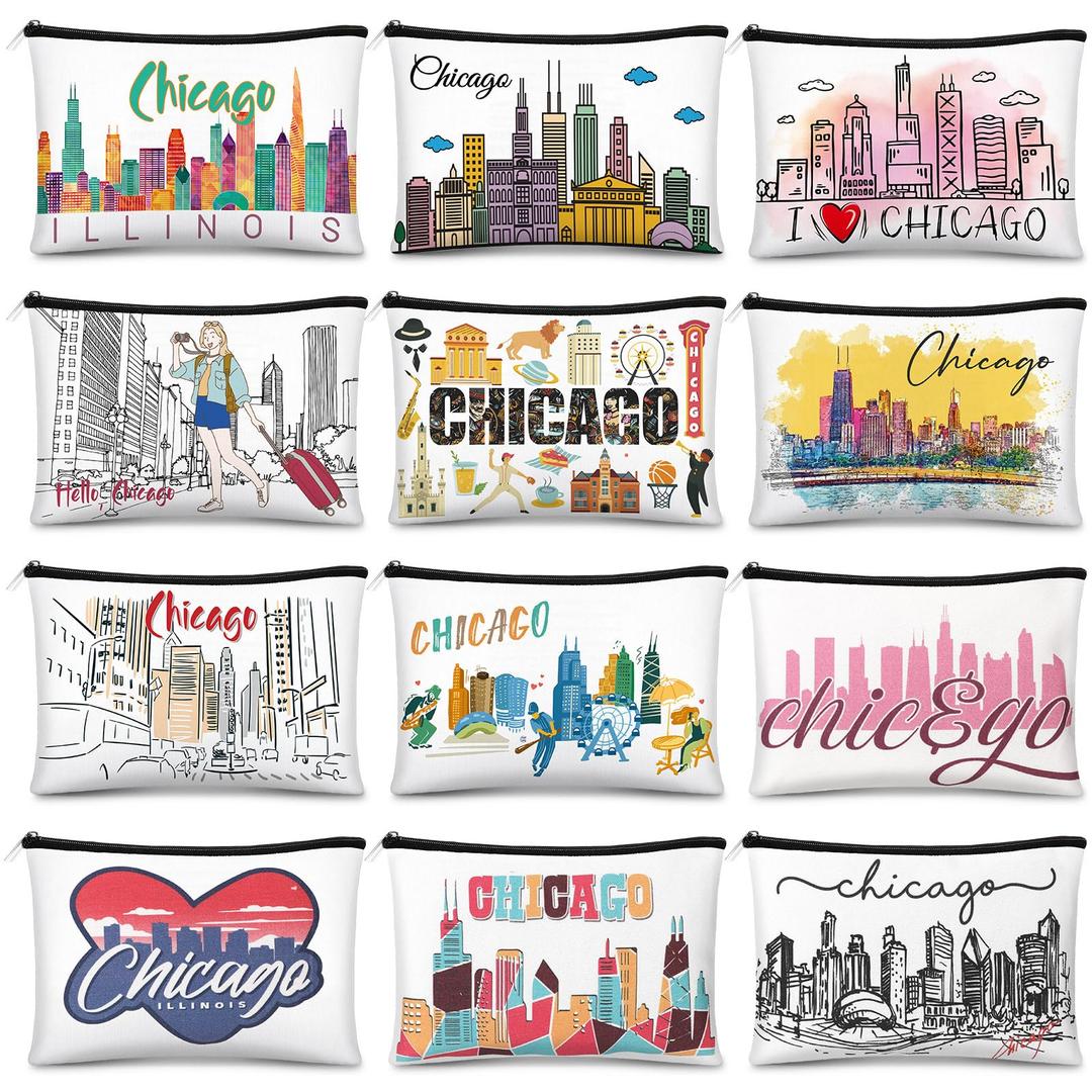 Reginary 12 Pcs City Souvenir Gifts Texas State Gifts Chicago City Souvenirs California Makeup Bag Paris San Francisco Alaska Zippered Cosmetic Bag for Women Traveler Souvenirs
