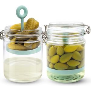 2 Pcs Pickle Jar with Strainer, 25 Oz Glass Pickle Container with Silicone Lift Separator, Airtight Lid Olive Storage Mason Jar for Jalapeno Gherkin Kimchi Marinade Fermenting Canning Jars Wide Mouth