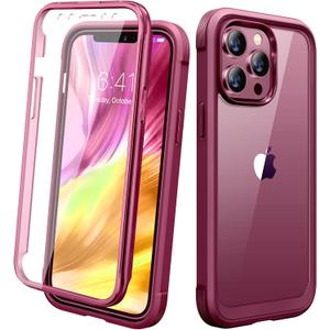 Miracase Designed for iPhone 12 Pro Max Case, Full Body Rugged Case with Built-in Touch Sensitive Anti-Scratch Screen Protector, Soft TPU Case Compatible with iPhone 12 Pro Max 6.7", Wine Red
