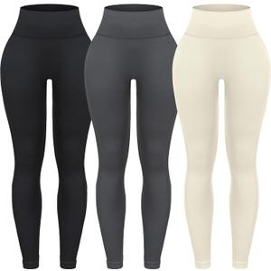 OVESPORT 3 Pack Tie Dye Seamless High Waisted Workout Leggings for Women Scrunch Butt Lifting Yoga Gym Athletic Pants (Large, Solid-black/Gray/White)