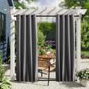 NICETOWN 2 Panels Windproof Blackout Outdoor Curtains for Patio Waterproof, Grommet & Back Tab on Top & Bottom Heavyweight Drapes Privacy for Pergola with Bouns Rope for Fixed, Grey, W46 x L80