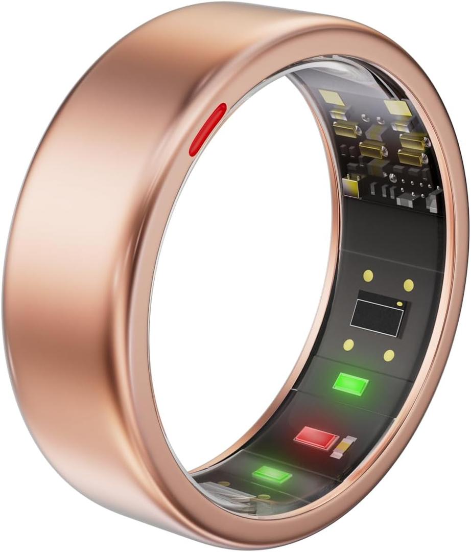 Smart Ring for Women Men- Sleep/Fitness/Stress/Heart Rate Tracker- Menstrual Records - 7 Days Battery Life - Wireless Charging - No APP Subscription - iOS & Android Compatible (Rosegold, 7)
