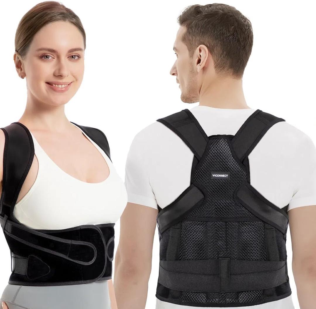 Vicorrect Posture Corrector for Women and Men: Back Brace Support - Shoulders Straightener Relieve Upper Back Pain (Black, Sma)