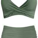 Women's High Waisted Bikini Sets Push Up Twist Front Spaghetti Straps Ruched Two Piece Swimsuit Bathing Suit (X-Large, Olive)