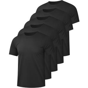 Kinglaman 1/5 Pack Mesh Workout Shirts for Men Dry Fit Gym Quick Dry Athletic Short Sleeve Sports T-Shirt Moisture Wicking (Black, XL)