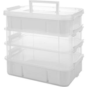 Craft Organizers and Storage, 11QT 4-Layer Durable Sewing Organizer for Sewing Supplies with 2 Removable Trays, DIY Kit Container for Seasonal Decor, Tool, Scrapbook and Art Supplies (White)