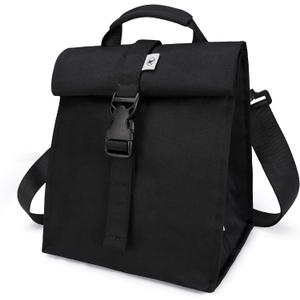 SUNNY BIRD Insulated Lunch Bag Rolltop Lunch Box for Women, Men, Adults and Teens (Black)