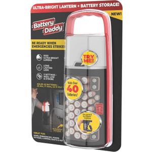 Battery Daddy Lantern, 2-in-1 Battery Powered Lamp & Battery Organizer, Ultra-Bright 1,000 Lumens Utility Light, Stores & Protects Up to 42 Batteries, Includes Battery Tester & Screwdriver (Lantern - 42 Batteries)