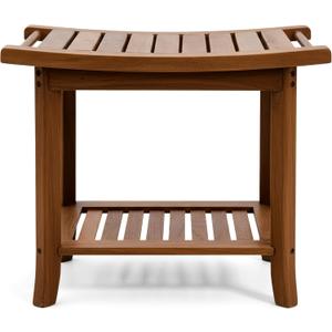 Teak shower bench with Storage Shelf, Shower Stool for Inside Shower, Waterproof Shower Bench Seat, Shower Chair for Inside Shower, Wood Bench, Bathroom Bench (Natural Wood)