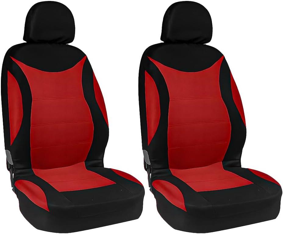 Car Front Seat Cover Set, Waterproof Vehicle Frontseat Protector with Removable Headrest, Washable Automotive Interior Seat Accessories, Universal Fit (Black/Red)