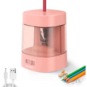 Deli Electric Pencil Sharpener, Automatic Pencil Sharpeners for No.2 Pencils Colored Pencils, USB & Battery Operated Pencil Sharpener for Kids, School, Home, Office, Classroom, Pink