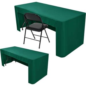 Nasitos 2 Pack Green 8ft Tablecloth Fitted-Open Back Folding Table Cover Washable and Wrinkle Resistant Table Cloth for Trade Show, Book Fair, Career Fair, Convention, Events