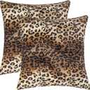 CARRIE HOME Soft Plush Leopard Print Faux Fur Decorative Throw Pillow Covers for Home Couch Sofa (Set of 2, 18x18 inch)