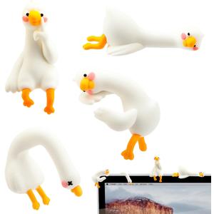 4 Pcs Desk Goose Figurine Computer Monitor Decor, Cute Mini Goose Statues Desk Accessories, Resin Animals for Computer Decor, Office and Dashboard Decorations