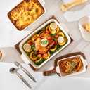 Sweejar Ceramic Baking Dish Set, Cake Baking Dish for Brownie, Porcelain Striped Casserole Dishes for Oven with Handle for Lasagna, Family Dinner (White) Set of 3