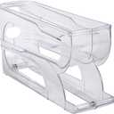3-Tier Auto Rolling Fridge Egg Organizer, Space-Saving Egg Dispenser, Stainless Steel, Rectangular, Transparent