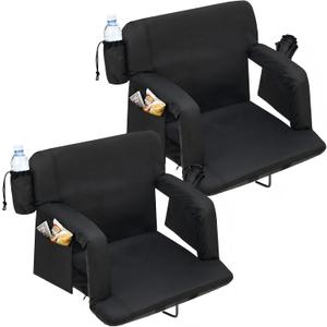 DEXSO Wide Stadium Seats for Bleachers with Back Support, 6-Position Adjustable Bleacher Chairs with Armrests, Cup Holder & Thick Cushion, Large Pockets for Outdoor Sports & Concerts