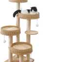 Modern Cat Tree for Indoor Cats Large Adult, 54''Tall Cat Tower with Scratching Post, Wood Cat Tree for Large Cats with Multi-Levels, 4 Weaving Washable Handwoven Rattan Cat Condo