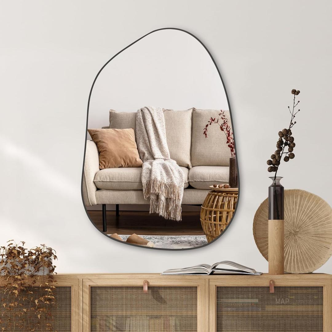PERFNIQUE Irregular Wall Mirror Asymmetrical Mirror, 27''x19'' Black Mirror for Bathroom Bedroom Living Room Entryway, Decorative Modern Wall Decor, Wall Mounted Mirror (Black, 27''x19'')