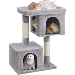 Feandrea Cat Tree, 40.6-Inch Cat Tower, Plush Condo for Extra Large Cats up to 44 lb, Large Perch, 2 Caves, Scratching Post, Light Gray UPCT614W01