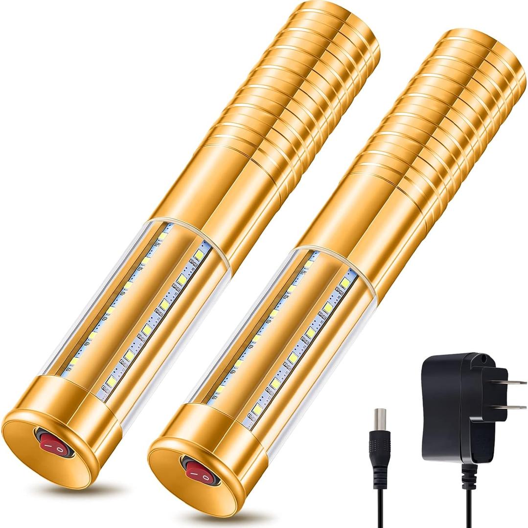 Civaner 2 Pcs Upgrade Bottle Service Lights LED Strobe Baton Bottle Girl Lights Rechargeable Handheld Flashing Club Signs for Birthday Wedding Party (Gold,White Light)