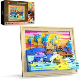 JMBricklayer Impression Sunrise Building Set for Adults  Premium Light-Up Art Block Kit with Framed Wall Art Display, Elegant Home Decor & Collectible Gift