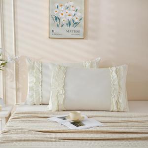Herside Cream White Pillowcase King Size 2 Pack,Ruffle Pillow Shams,20x36 inches Chic Boho Pillowcases, French Country Vintage Ruffled Cute Pillow covers Set of 2 Soft Microfiber
