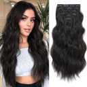 Clip in Hair Extensions for Women, 6PCS Long Wavy Curly Clip on Hair Extensions 16 Inch Dark Brown Synthetic Hairpieces