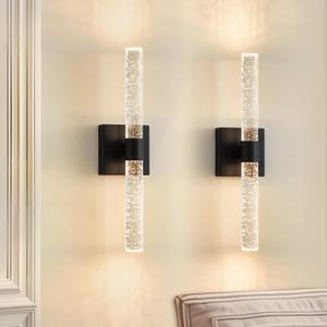 Biewalk Wall Sconce, 5000K Dimmable LED Wall Light Fixtures Hard-Wired Modern Wall Lighting with Crystal Bathroom Vanity Sconces Black Wall Lamp for Bedroom Living Room Corridor Kitchen