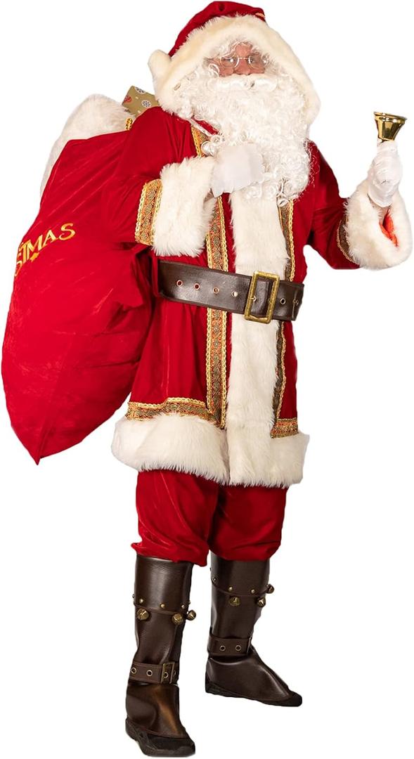 Watato Santa Suit Adults Men Santa Claus Costume 10Pcs Deluxe Professional Velvet Adult Christmas Outfit Holiday Cosplay Set XL