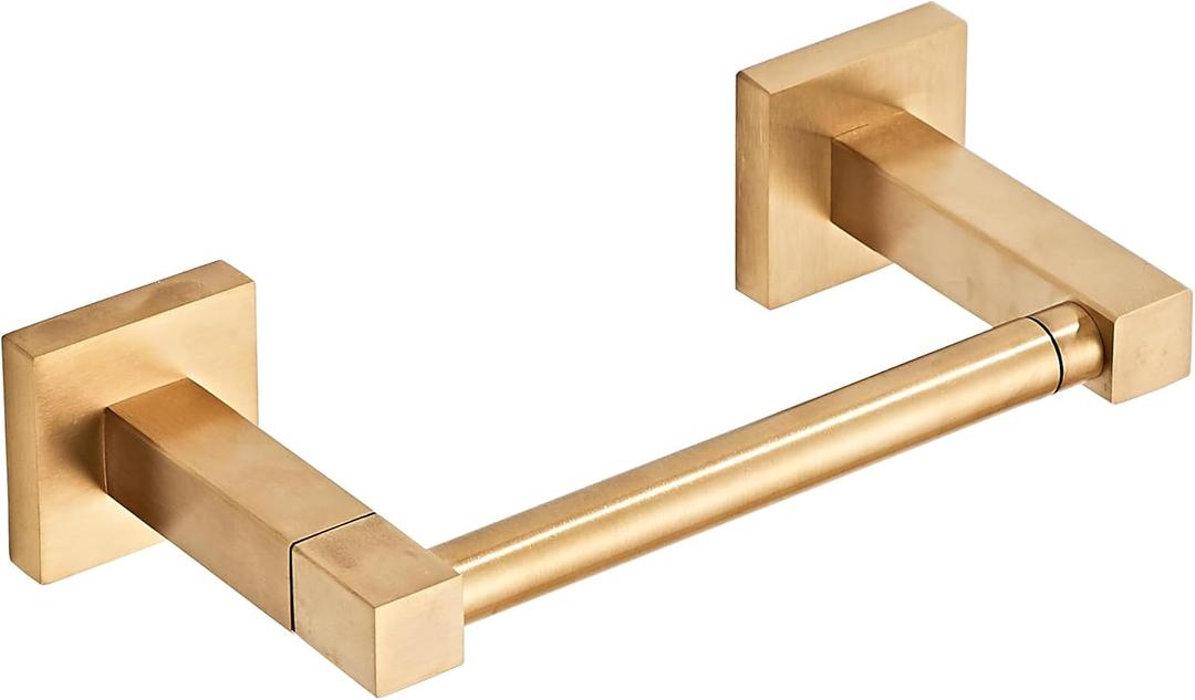 Brushed Gold Toilet Paper Holder Wall Mount, Bathroom Toilet Paper Holder for SUS 304 Stainless Steel, Double Post Pivoting Square Toilet Paper Roll Holder for Bathroom RV Paper Towels for TP