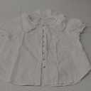 Tankaneo Womens Puff Sleeve Shirts Peter Pan Collar Button Down Cotton Blouse Casual Summer Textured Tops (Medium, White)