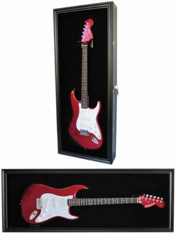 DisplayGifts 42" Electric Guitar Display Case Cabinet Shadow Box with Guitar Hanger Stand, Lockable UV Protection Black Felt Interior with Black Frame