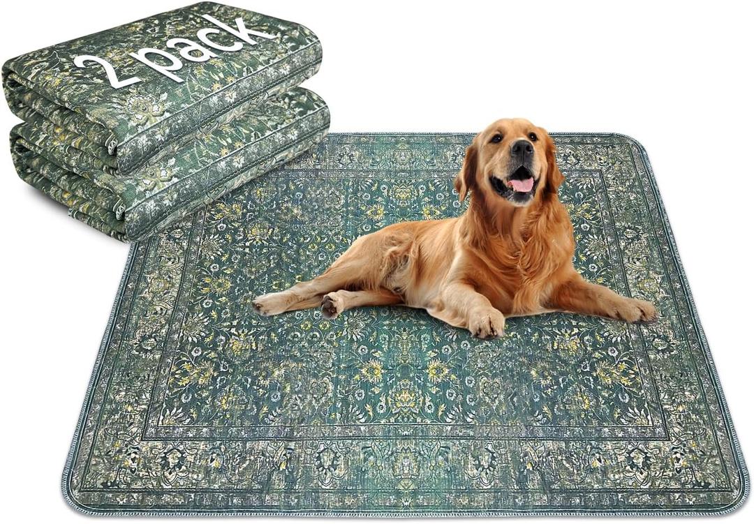Washable Pee Pads for Dogs, Waterproof Non-Slip Puppy Pad 2 Pack 36'' x 41'' with Fast Absorbent for Pet, Reusable Rug Mat for Training Travel Whelping Housebreaking Incontinence Crate (Vintage Green)