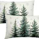 Christma Pine Trees Snowflake Pillow Covers 20x12 Inch Set of 2 Xmas Tree Cotton Linen Lumbar Decorative Rectangle Throw Pillow Case Winter Holiday Cushion Covers for Bedroom Sofa Living Room Chair