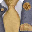GUSLESON 3.15"8cm Mens Tie and Lapel Pin Paisley Necktie Hankerchief Cufflinks Set for Men