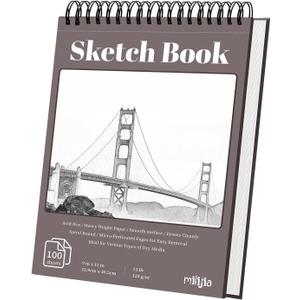 MILIJIA 9" x 12" Sketch Book, 100 Sheets(73lb/120gsm) with Tear-Out Pages, Spiral Bound School Drawing Pad, Art Supplies for Drawing, Illustration, Art Class Students (Brown)