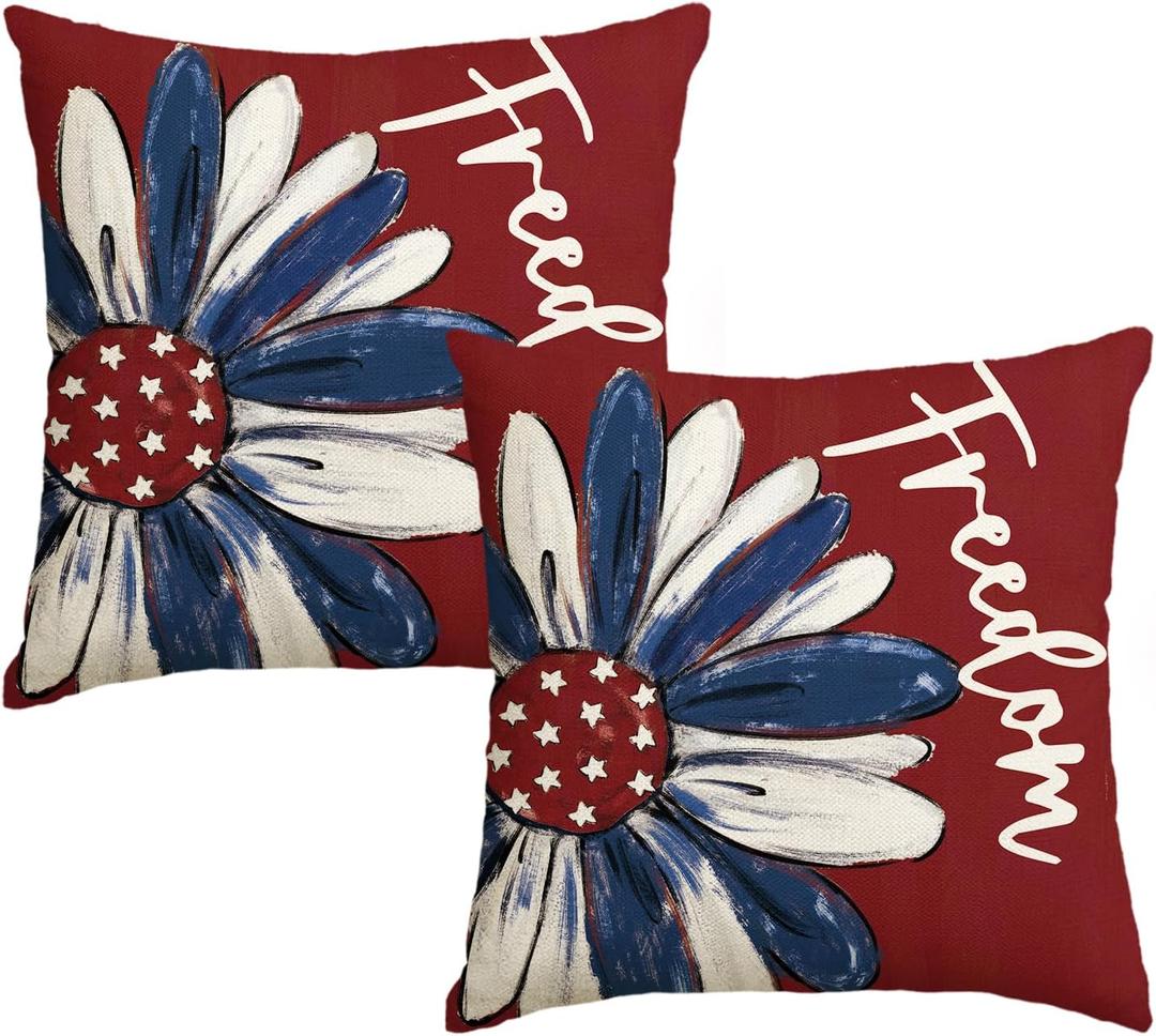 AVOIN colorlife 4th of July Freedom Throw Pillow Cover, 18 x 18 Inch Patriotic Memorial Day America Stars Red Cushion Case for Sofa Couch Set of 2