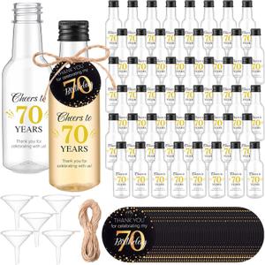 Funnymoom 50 Sets 70th Birthday Party Favors for Guests Include 1.7 oz Mini Liquor Bottles and Thank You Cards Cheers to 70 Years Alcohol Shot Bottles with 5 Funnel for Birthday Anniversary Favors