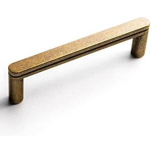 Goo-Ki 5 Pack 3 3/4 Inch Antique Brass Cabinet Pull Handle – Decorative Grooved Texture & Non-Slip Grip for Farmhouse/Industrial Cabinetry