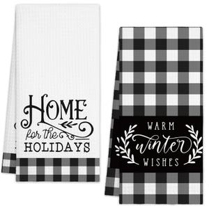 2 x 2 Pcs Christmas Kitchen Towels, Winter Christmas Hand Towels Classic Hand Towels-Black White Buffalo Plaid, Holiday Decor Farmhouse Home Kitchen Bathroom, Party Supplies Housewarming Xmas Gift-A20