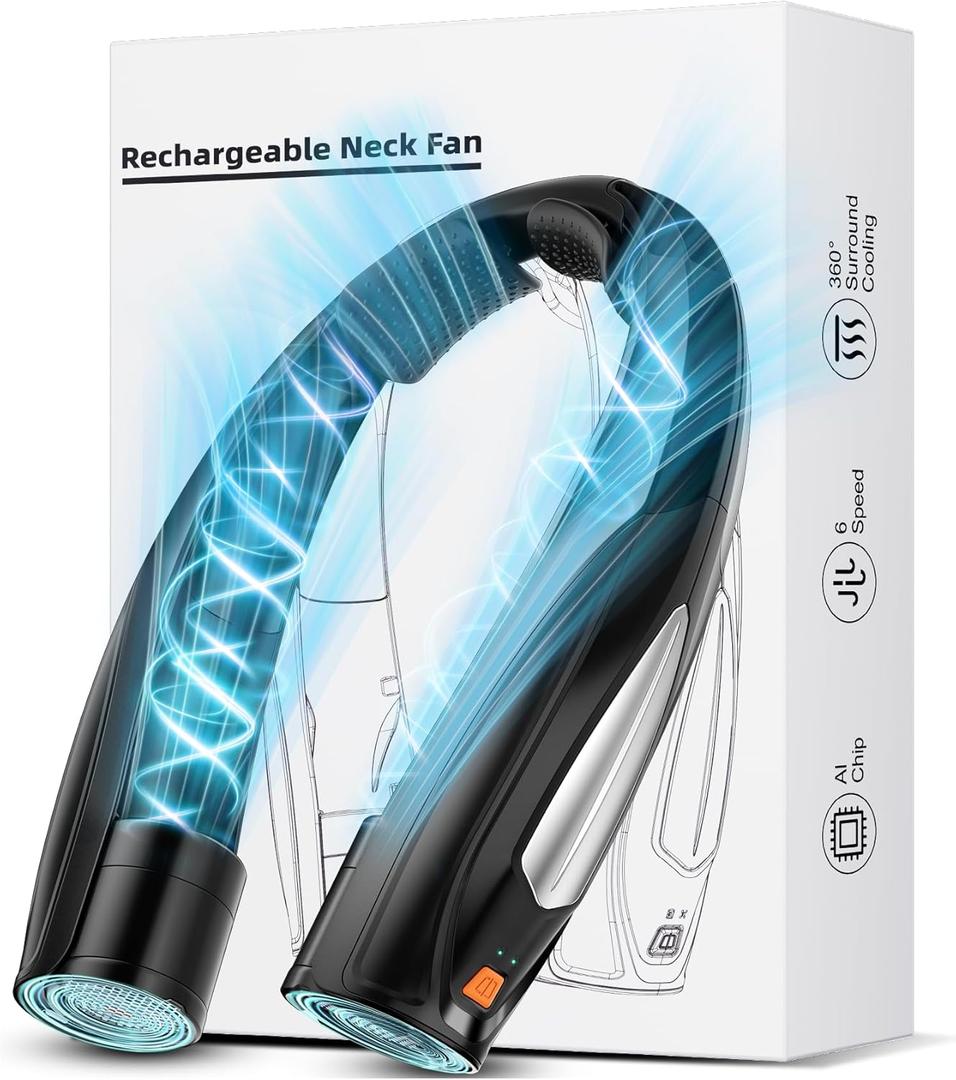 AI Neck Fan, 6 Speeds Adjustable Portable Personal Fan Rechargeable, 6000 mAh Battery Faster Cooling Wearable Fan, Ultra Quiet for Home, Office, Travel, Outdoor (Black)