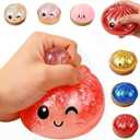 2026 New Version Glitter Dumpling,Dumpling Squishy, Rainbow Dumplings, Cute Anxiety Relief Fidget , Soft Squeeze Decompression Dough for Adults (Glitter Red)