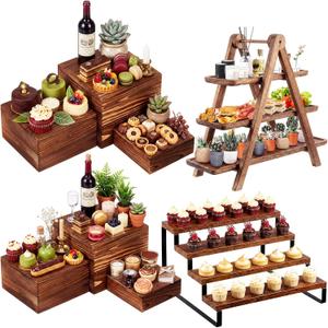 Willinglong 8 Pack Wood Risers for Buffet Table Dessert Table Display Set