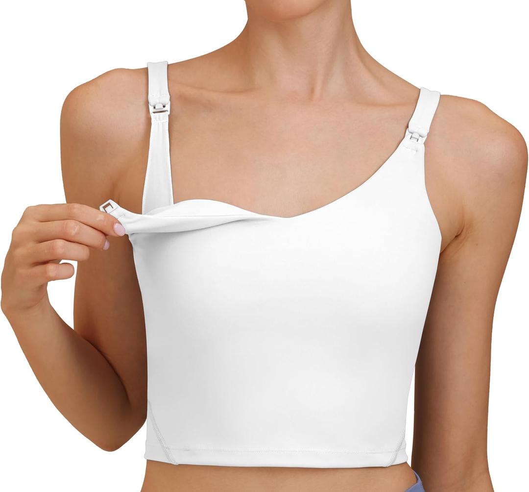Nursing Tank Tops for Breastfeeding Nursing Sports Bras U Back Sleeveless Tank Top Workout Fitness Maternity Bra (White, M)