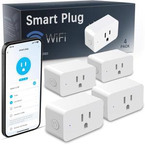 4 Pack Smart Plugs, WiFi Outlets Work with Alexa&Google Assistant,15A/1800W Max, Smart Sockets with Remote Control, Timer Plug with Group Control, No Hub Required, ETL & FCC Certified, 2.4ghz only